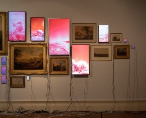 Evan Roth’s Red Lines with Landscapes at the Usher Gallery, 2019. Photograph by Jules Lister