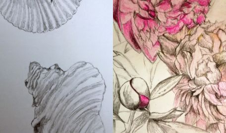 Elizabeth John: I mainly draw botanical still life but enjoyed branching off with this drawing. Drawing has been therapeutic during lockdown